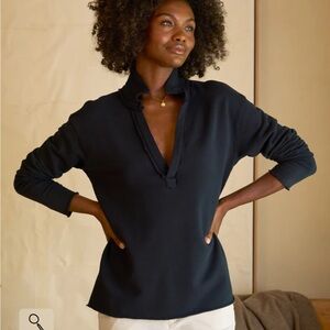 NWOT Frank & Eileen PATRICK Popover Henley fleece dark blue XS